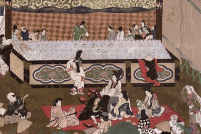 Kabuki-theater op een kermis in Kyoto, illustratie naar een 17e-eeuws schilderij uit 