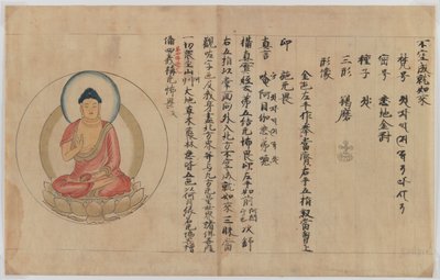 Manuscript en afbeelding van Boeddha door Japanese School
