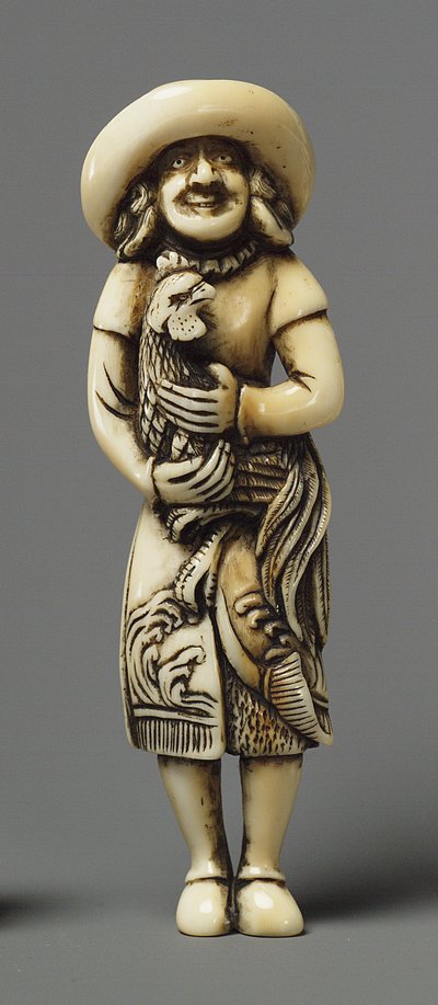 Netsuke gemodelleerd als buitenlander met kirin, 19e eeuw door Japanese School