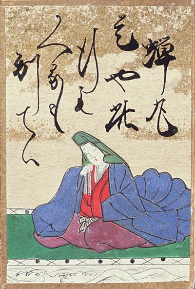 Een van een set speelkaarten met 100 dichters en gedichten, verkocht op de Exposition Universelle in Parijs in 1867 door Japanese School
