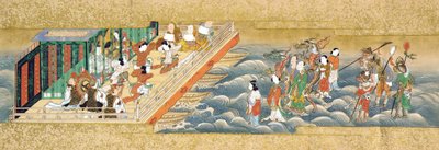 Een van drie miniatuur handrollen die het verhaal van Taishokkan uitbeelden door Japanese School