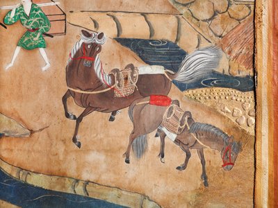 Osakazu Byobu - Japans kamerscherm met acht panelen (schilderij) door Japanese School