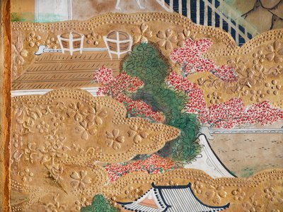 Osakazu Byobu - Japans kamerscherm met acht panelen (schilderij) door Japanese School