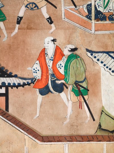Osakazu Byobu - Japans kamerscherm met acht panelen (schilderij) door Japanese School