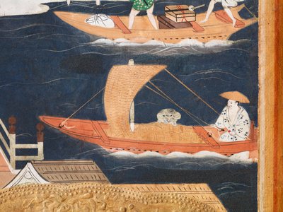 Osakazu Byobu - Japans kamerscherm met acht panelen (schilderij) door Japanese School