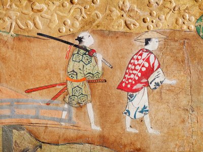 Osakazu Byobu - Japans kamerscherm met acht panelen (schilderij) door Japanese School