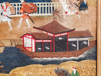 Osakazu Byobu - Japans kamerscherm met acht panelen (schilderij) door Japanese School