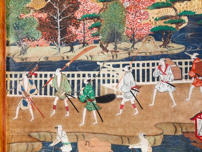 Osakazu Byobu - Japans kamerscherm met acht panelen (schilderij) door Japanese School