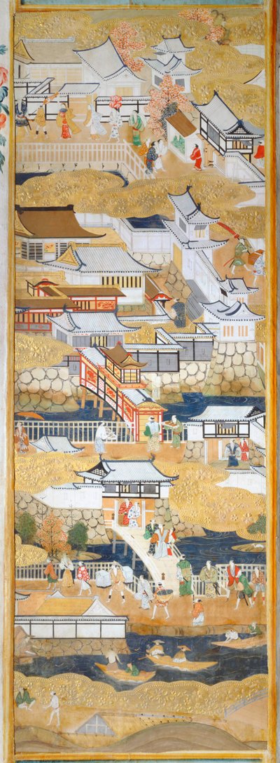 Osakazu Byobu - Japans kamerscherm met acht panelen (schilderij) door Japanese School