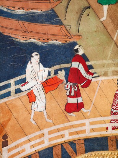 Osakazu Byobu - Japans kamerscherm met acht panelen (schilderij) door Japanese School