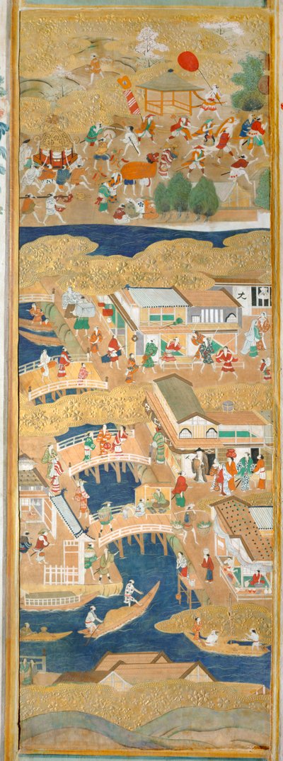 Osakazu Byobu - Japans kamerscherm met acht panelen (schilderij) door Japanese School