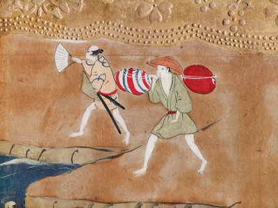 Osakazu Byobu - Japans kamerscherm met acht panelen (schilderij) door Japanese School