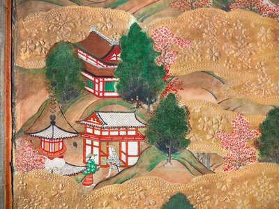 Osakazu Byobu - Japans kamerscherm met acht panelen (schilderij) door Japanese School