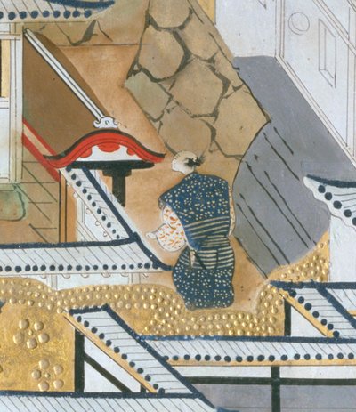 Osakazu Byobu - Japans kamerscherm met acht panelen (schilderij) door Japanese School