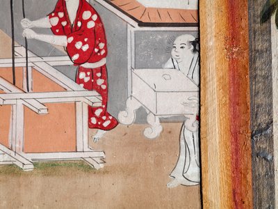 Osakazu Byobu - Japans kamerscherm met acht panelen (schilderij) door Japanese School