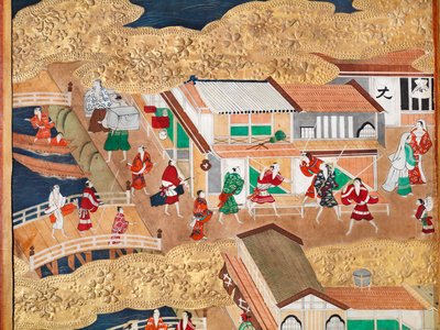 Osakazu Byobu - Japans kamerscherm met acht panelen (schilderij) door Japanese School