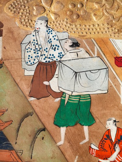 Osakazu Byobu - Japans kamerscherm met acht panelen (schilderij) door Japanese School