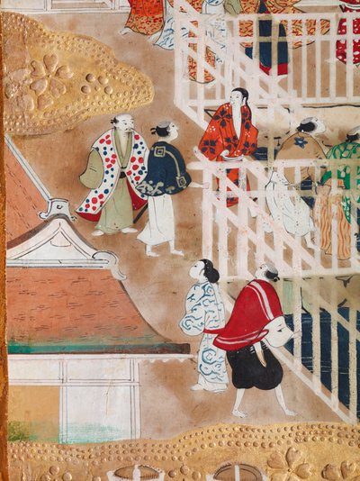 Osakazu Byobu - Japans kamerscherm met acht panelen (schilderij) door Japanese School