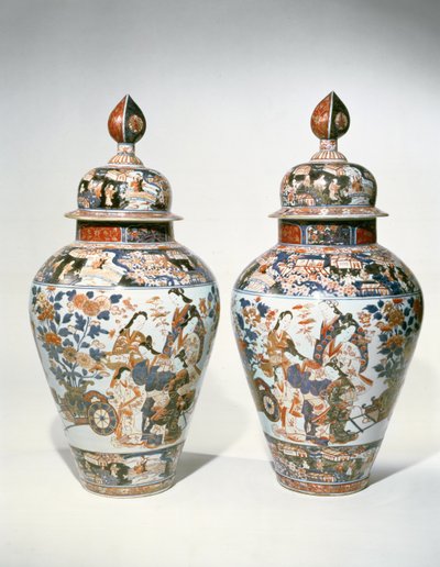 Paar Imari balustervazen en deksels door Japanese School