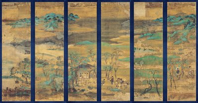 Landschap Paravent in zes panelen door Japanese School