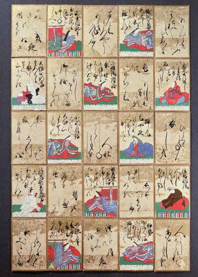 Speelkaarten met 100 dichters en gedichten, verkocht op de Exposition Universelle in Parijs in 1867 door Japanese School