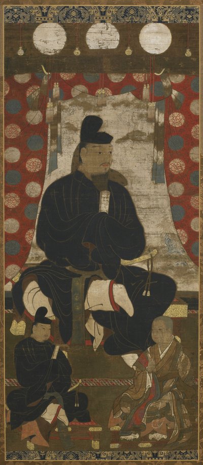 Portret van Fujiwara no Kamatari (614-669) vergezeld door twee zonen, Muromachi Periode door Japanese School