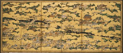 Rakuchu rakugai zu (Taferelen in en rond
de hoofdstad), tweede helft 17e eeuw (Inkt, kleur en goud op papier) door Japanese School