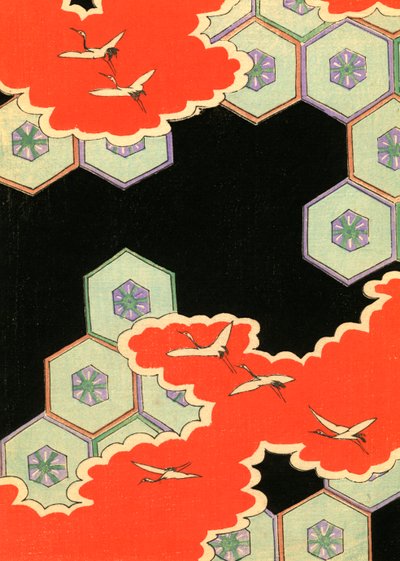 Rode Wolken met Vliegende Kraanvogels door Japanese School
