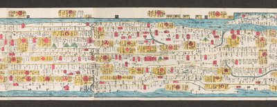 Sectie van een wegenkaart van Japan. Dai Nihon koku junro meiki daisei. ["Een duidelijke en gedetailleerde kaart van de hoofdwegen van Japan"] 1850 door Japanese School