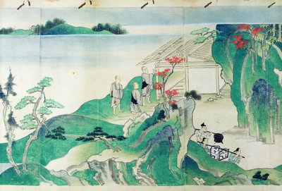 Dienaren, uit een geïllustreerde geschiedenis van het leven van de monnik Ippen (1239-89) door Japanese School