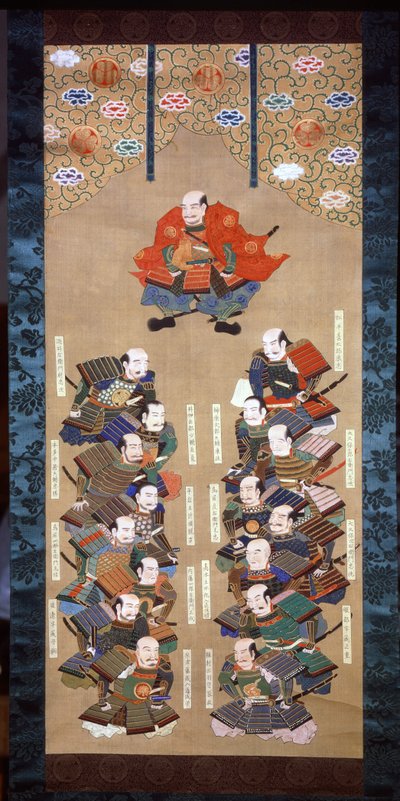 Shogun van de Tokugawa-familie met de 16 edele Samurai, 17e eeuw door Japanese School