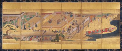 Zesdelig scherm met het Noh-spel Funa-Benkei, ca. 1660 door Japanese School