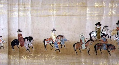 Zesde Koreaanse Ambassade naar Japan in Meireki 1 tijdens de opvolging van Tokugawa Ietsuna in 1651 (detail) door Japanese School