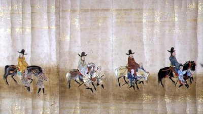 Zesde Koreaanse Ambassade naar Japan in Meireki 1 tijdens de opvolging van Tokugawa Ietsuna in 1651 (detail) door Japanese School