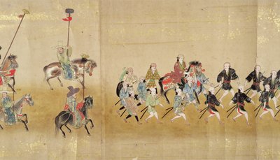 Zesde Koreaanse Ambassade naar Japan in Meireki 1 ten tijde van Tokugawa Ietsunas opvolging in 1651, mogelijk door Kano Masunobu (1625-94) (rolschildering) (detail) door Japanese School