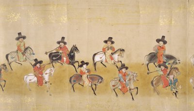 Zesde Koreaanse Ambassade naar Japan in Meireki 1 ten tijde van Tokugawa Ietsunas opvolging in 1651, mogelijk door Kano Masunobu (1625-94) (rolschildering) (detail) door Japanese School