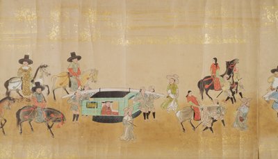 Zesde Koreaanse Ambassade naar Japan in Meireki 1 ten tijde van Tokugawa Ietsunas opvolging in 1651, mogelijk door Kano Masunobu (1625-94) (rolschildering) (detail) door Japanese School