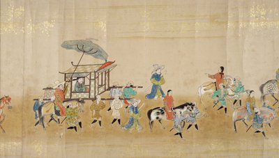 Zesde Koreaanse Ambassade naar Japan in Meireki 1 ten tijde van Tokugawa Ietsunas opvolging in 1651, mogelijk door Kano Masunobu (1625-94) (rolschildering) (detail) door Japanese School