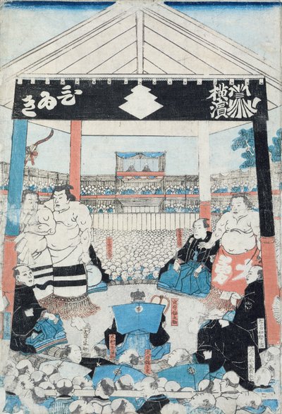 Sumo Worstelaars die een Wedstrijd Beginnen door Japanese School