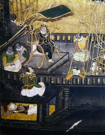 De aankomst van de Portugezen in Japan, detail (1594-1618) door Japanese School