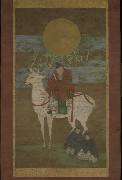 Het Vertrek uit Kashima (Godheid van de Kasuga uit), laat 14e eeuw (hangende rol: inkt, kleur en goud op zijde) door Japanese School