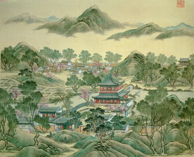 Het paviljoen detail van een 19e-eeuwse Japanse prent door Japanese School
