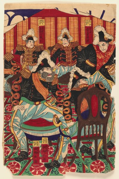 Drie bladen van een drieluik, 1868-1912 door Japanese School