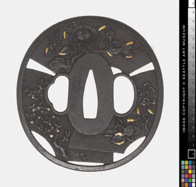 Tsuba: Chrysant, Kers, Iris door Japanese School