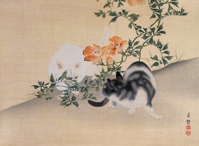 Twee Katten, illustratie uit The Kokka magazine, 1898-99 door Japanese School