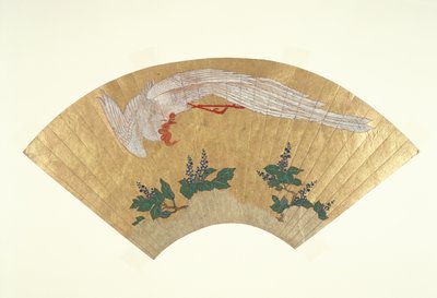 Ongemonteerde waaier: Vogel duikt op met sneeuw bedekte bamboe, ca. 1700-60 door Japanese School