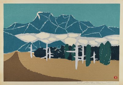 Zonder titel (Sneeuwberglandschap), toegeschreven aan U. Azeuhi door Japanese School
