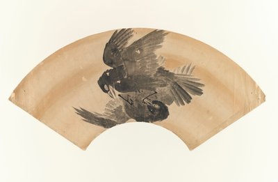 Untitled - waaiervormige tekening van twee vogels, 1603-1868 door Japanese School