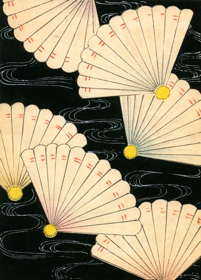Witte waaiers op een zwarte achtergrond door Japanese School