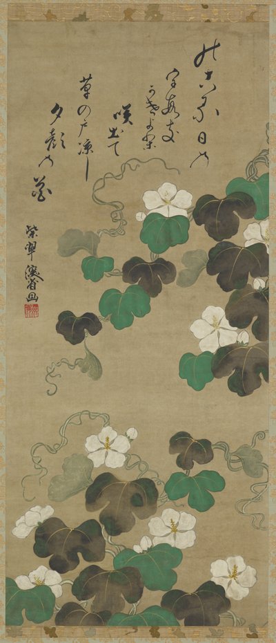 Yugao Wijnstokken en een Gedicht, Hangende Rol, 18e-19e eeuw door Japanese School